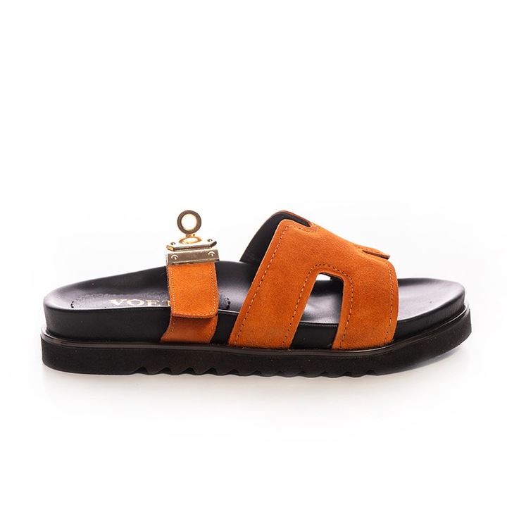 Papuci de damă Voetti, piele întoarsă naturală, platformă 3.5, mărimea, Portocaliu, 39