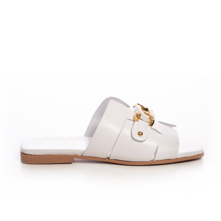 Papuci de damă Voetti, piele naturală, alb, mărimea, Alb, 37