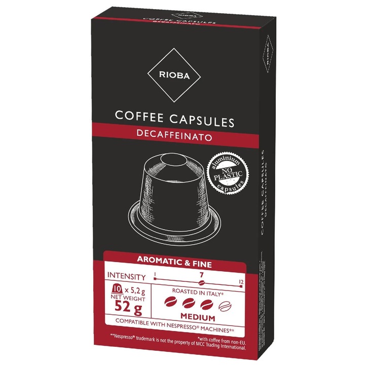 Capsule cafea Decaffeinato, Compatibile Nespresso, Rioba, 10 capsule