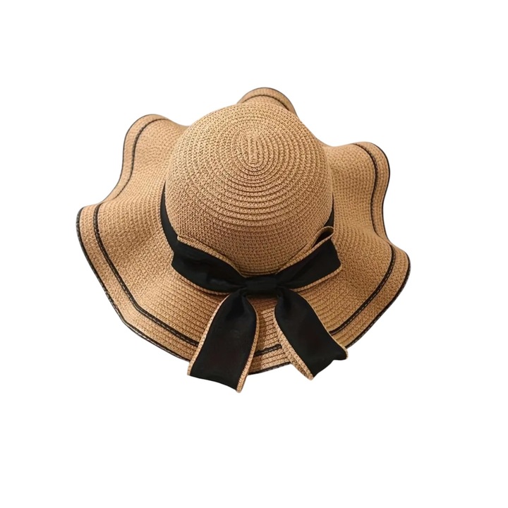 Дамска лятна шапка плажна, бежова с панделка