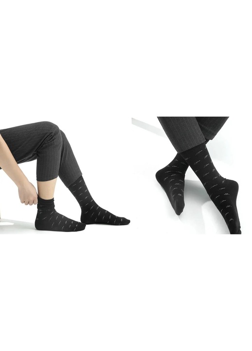 Șosete de bumbac pentru bărbați tip șosetă – set de 5 perechi, design cu model, elastic care nu strânge, din țesătură de bumbac, Negru