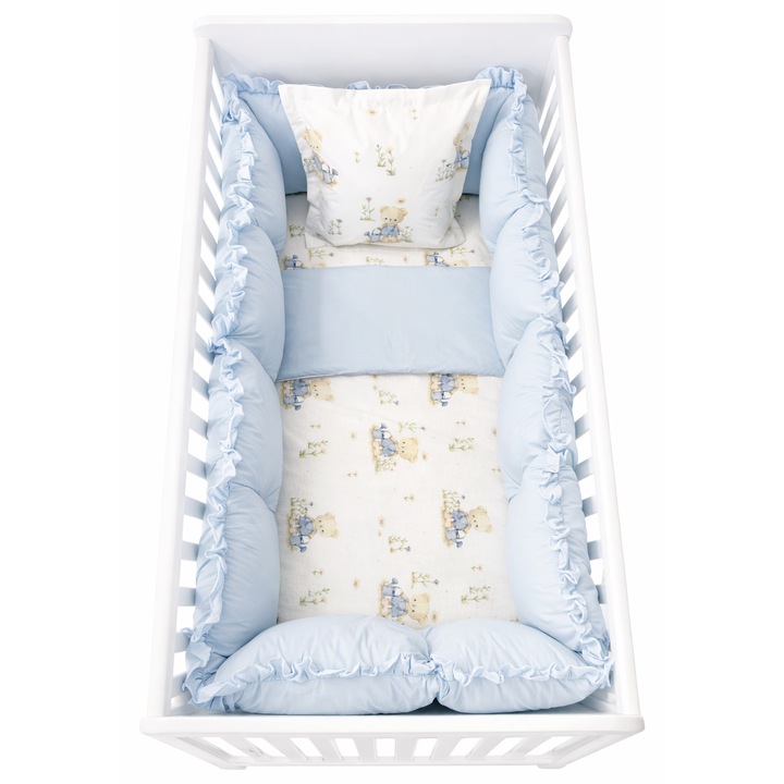Бебешки спален комплект Градинарче, ТЕДИ-ДЕНИ 1, С обиколници, 8 части, 140/70, синьо