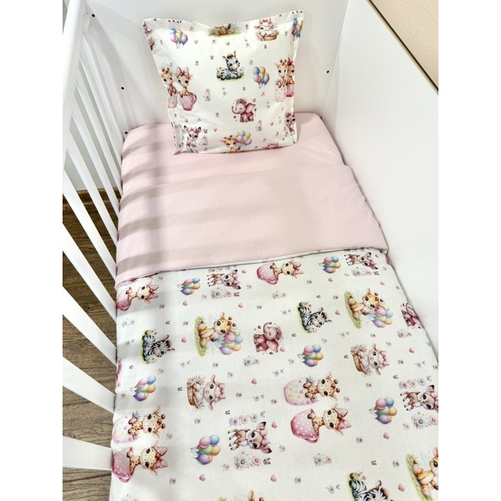 Set lenjerie de pat pentru bebeluși Micii Veseli, TEDY-DENI 1, Pentru Next to me, roz
