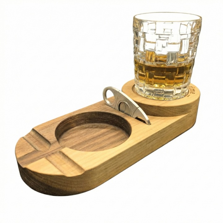 Set scrumieră și suport pentru acasă CrafTech din nuc american, 27x11 cm, cu tăietor inclus, lucrat manual, personalizat cu gravură