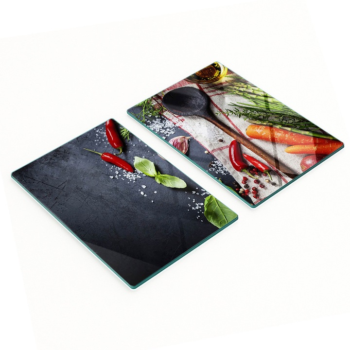 Tocatoare de bucatarie Tulup, set 2 bucati, 40x52cm, sticla securizata, antiderapante, rezistente la temperaturi ridicate