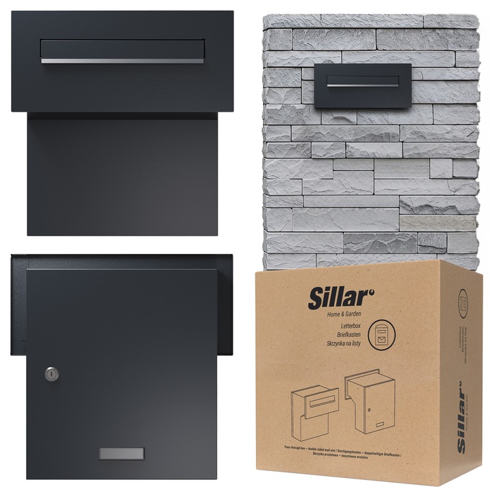 Cutie postala Sillar prin trecere, pentru incorporare, reglabila, otel inoxidabil, antracit, 35 x 33 cm