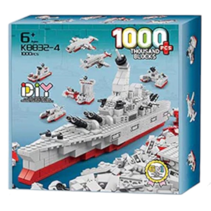 Set constructie 6 in 1 Nava militara 1000 piese, pentru copii 6+ ani