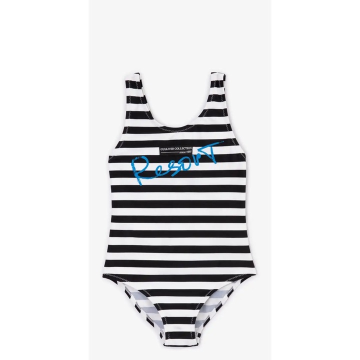 Детски бански костюм GULLIVER, бял и черен, синтетичен, 128 см, за момичета