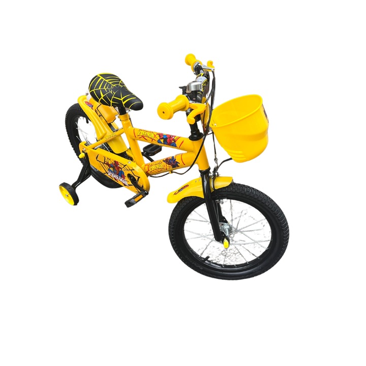 Bicicletă pentru copii cu roți ajutătoare, Spiderman, galben 16"
