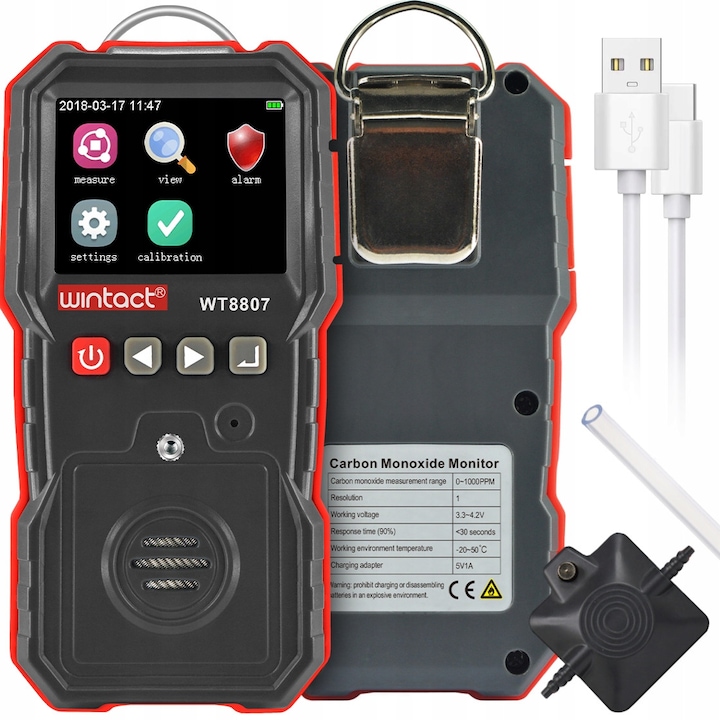 Detector De Concentratie De Dioxid De Carbon Sensor De Co2 Cu Alarma De Data Si Temperatura