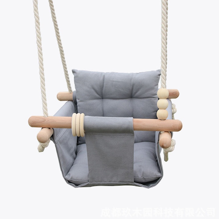 Детска Дървена Люлка GINGER HOME Scandi – Мека Памучна Седалка с Облегалка, 28×28×196 см