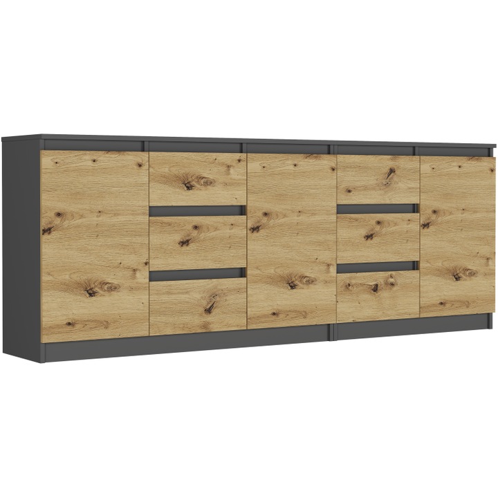 Comodă Framire, antracit, 200x76x33cm, design modern, set autoasamblare