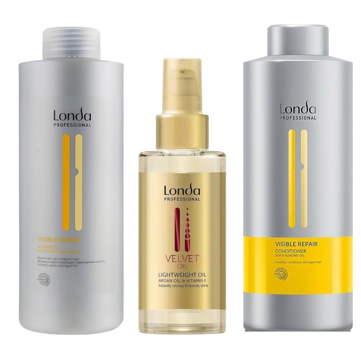 Set Promo Visible Repair, Sampon 1000 ml, Balsam 1000 ml, Ulei Par Care Velvet Oil 100 ml