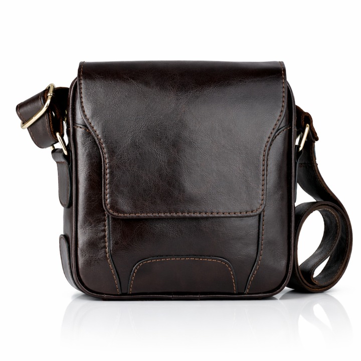 Borseta barbateasca Andreas&Beltmondo Miguel, piele naturala, compacta, maro vintage, 18x22x6cm