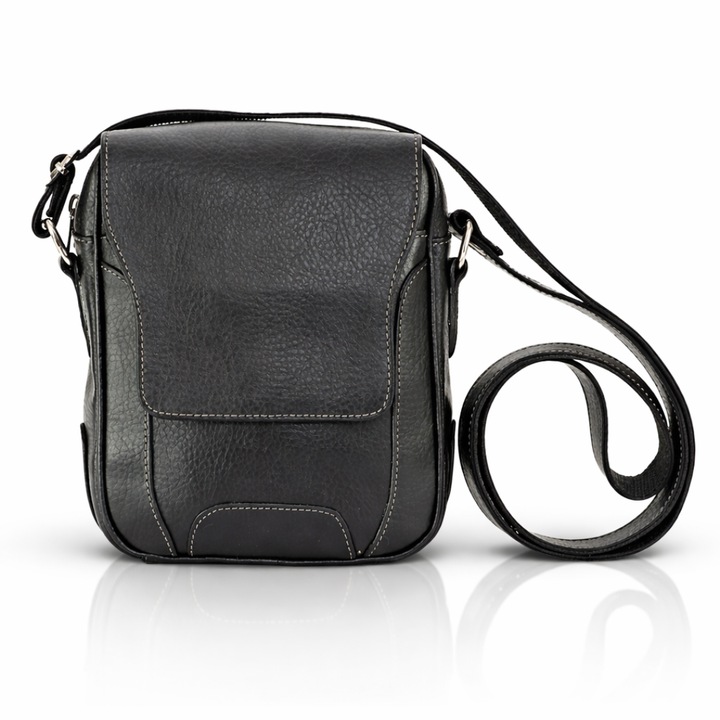 Borseta barbateasca Andreas&Beltmondo Miguel, piele naturala, design compact, negru, 17x8x21cm