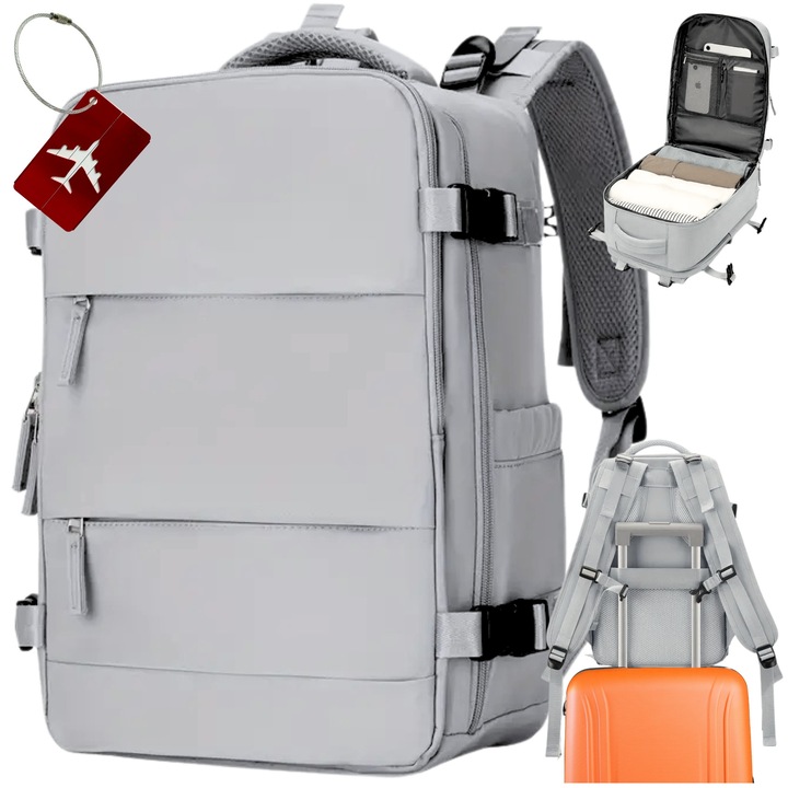 Rucsac de călătorie kabuzo, gri, 40x25x20cm, impermeabil, breloc