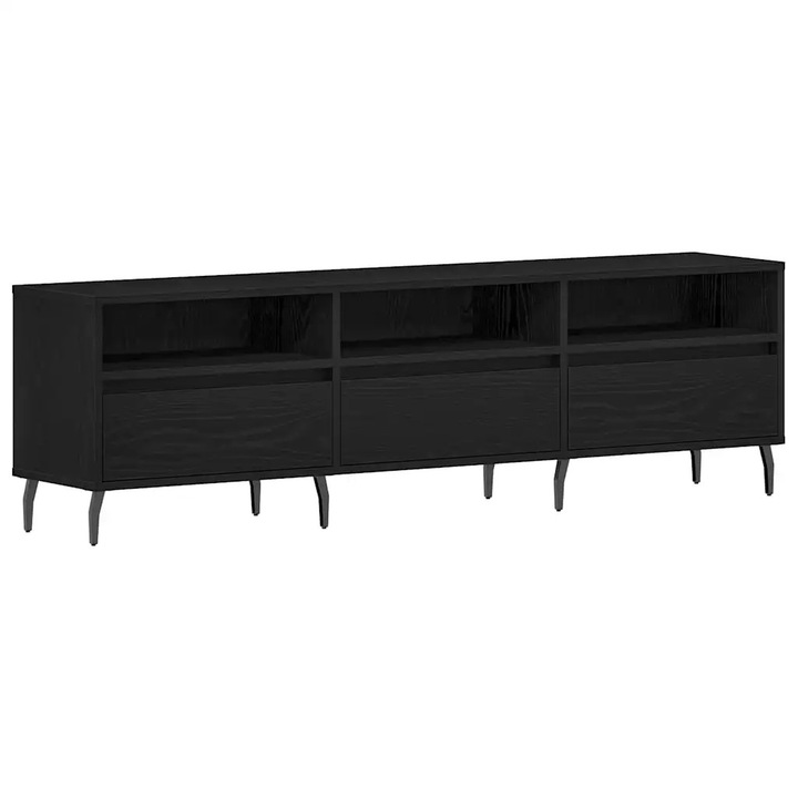 Cabinet TV, vidaXL, Stejar negru, 3 rafturi, 150x30x44cm