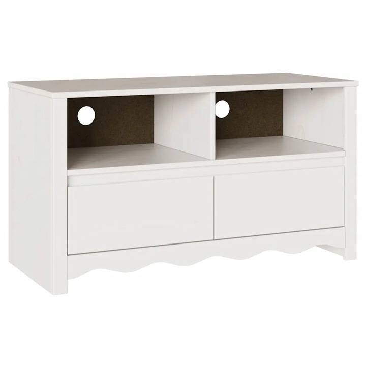 Mobilier TV Drammen, Alb, Lemn masiv de pin, 99x43x55cm, cu sertar