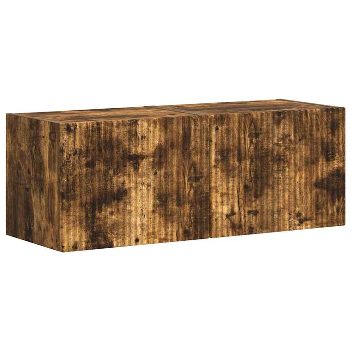 Dulap TV de perete set 2 piese, vidaXL, stejar fumuriu, 60x31x29.5cm, cu uși și rafturi