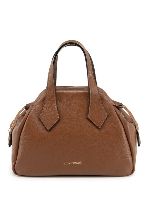 Mia Tomazzi, Geanta din piele cu maner si logo metalic, Caramel