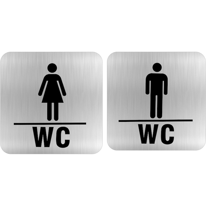 Pachet de 2 semne autoadezive pentru toaleta, semn pentru toaleta din otel inoxidabil, autoadezive, semn pentru usa de toaleta, semn pentru toaleta
