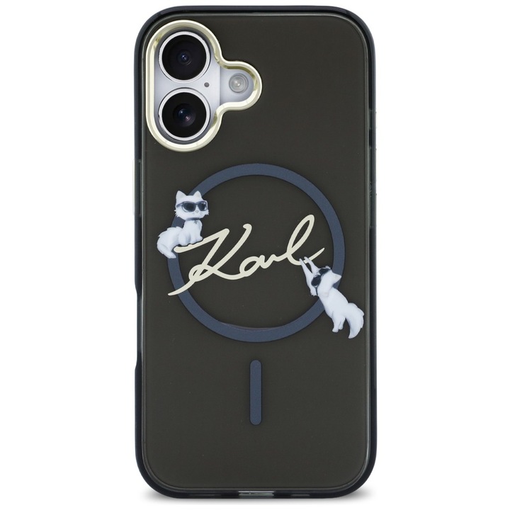 Калъф Karl Lagerfeld IML Choupettes Karl Script Logo, съвместим с iPhone 17, Черен