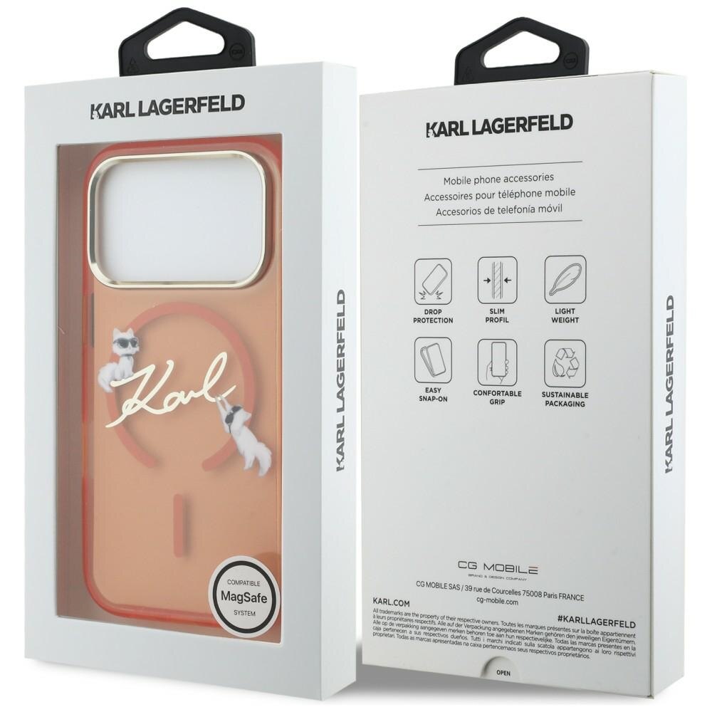 Carcasa Karl Lagerfeld IML Choupettes Karl Script Logo cu MagSafe compatibila cu iPhone 17 Pro, Portocaliu