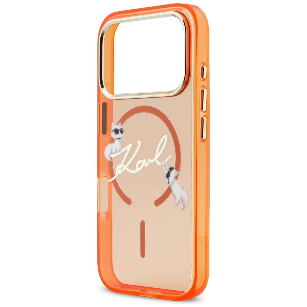Carcasa Karl Lagerfeld IML Choupettes Karl Script Logo cu MagSafe compatibila cu iPhone 17 Pro, Portocaliu