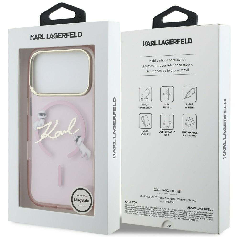 Carcasa Karl Lagerfeld IML Choupettes Karl Script Logo cu MagSafe compatibila cu iPhone 17 Pro, Roz