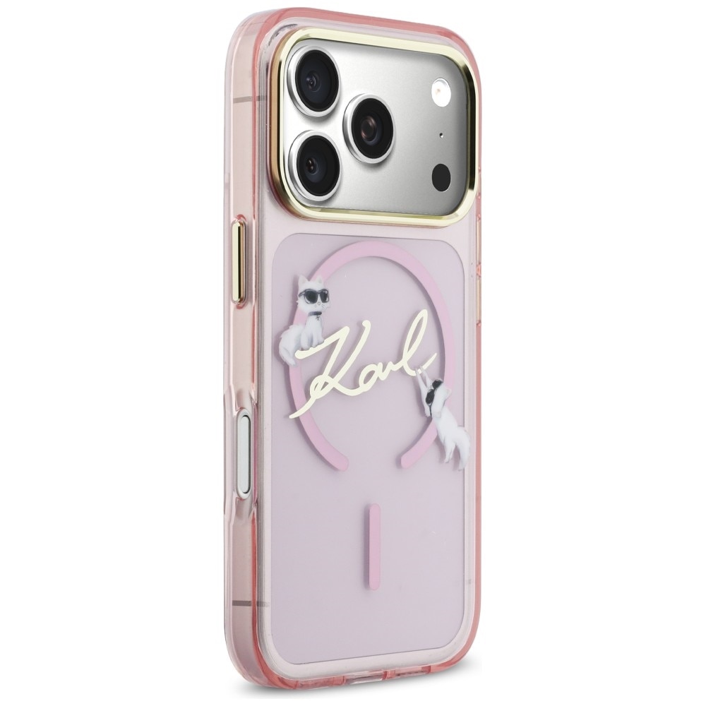 Carcasa Karl Lagerfeld IML Choupettes Karl Script Logo cu MagSafe compatibila cu iPhone 17 Pro, Roz