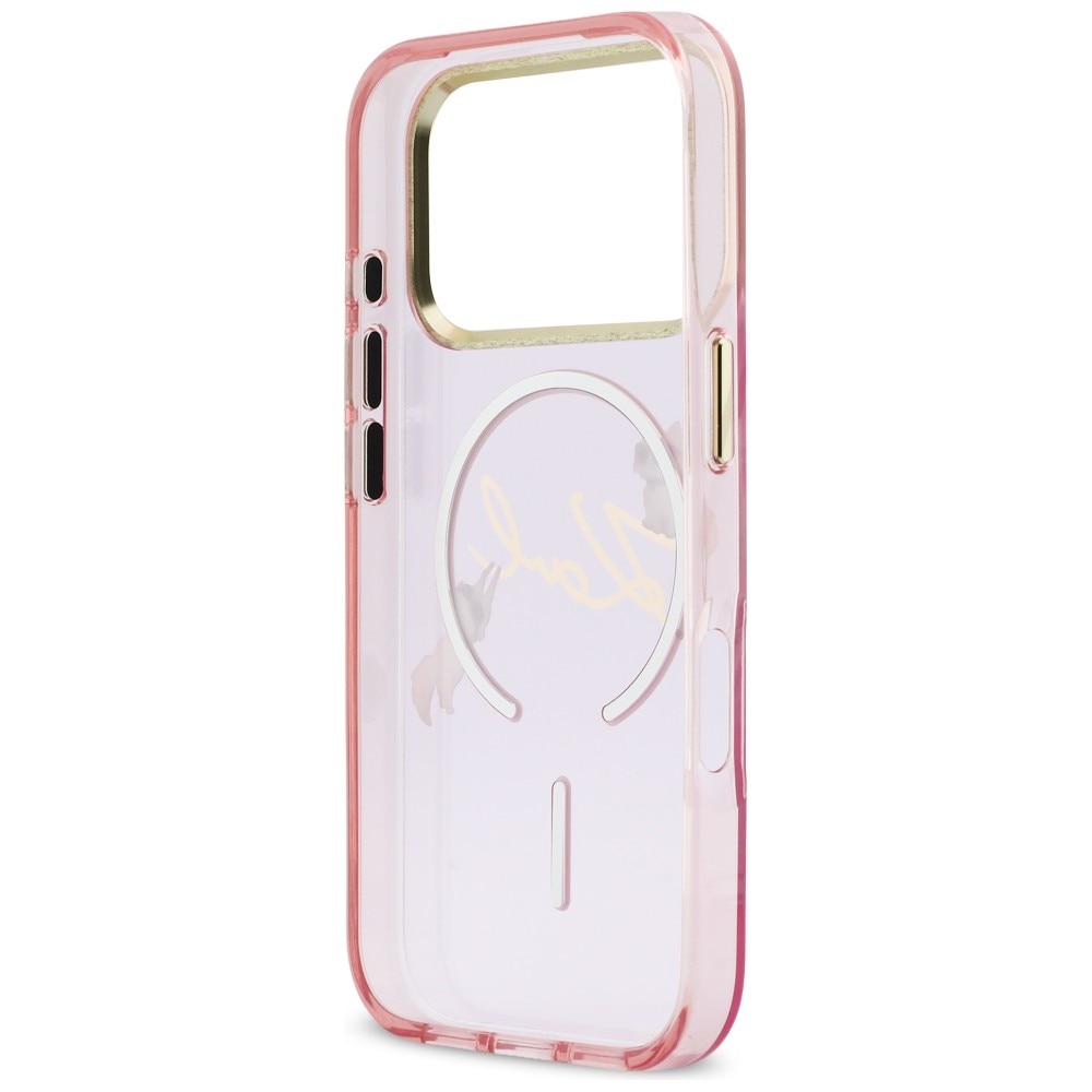 Carcasa Karl Lagerfeld IML Choupettes Karl Script Logo cu MagSafe compatibila cu iPhone 17 Pro, Roz