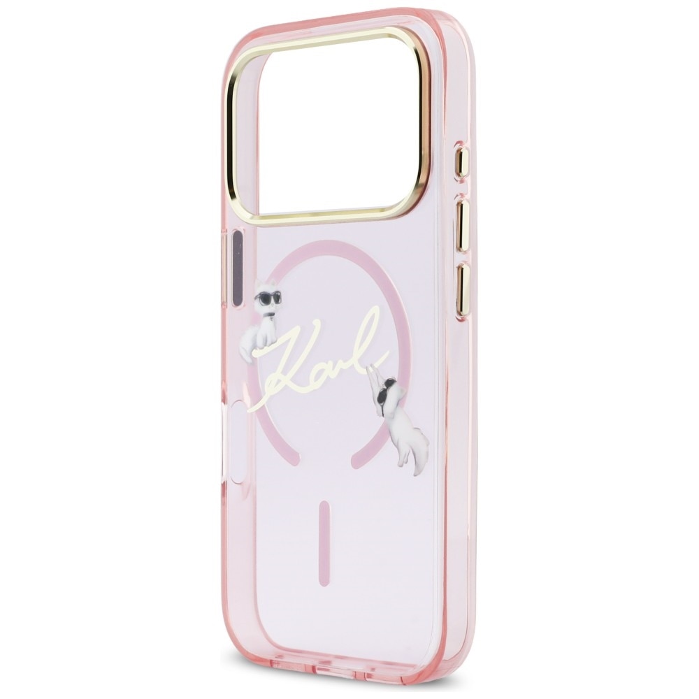 Carcasa Karl Lagerfeld IML Choupettes Karl Script Logo cu MagSafe compatibila cu iPhone 17 Pro, Roz