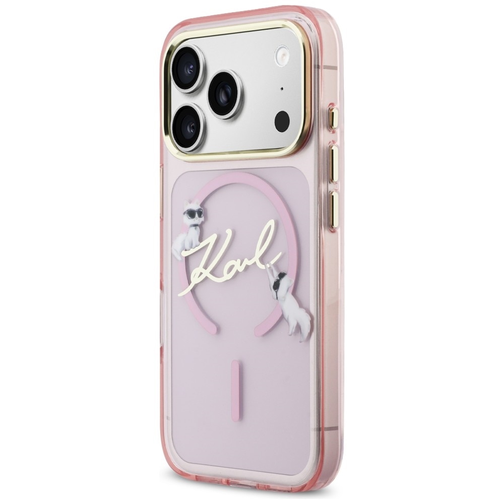 Carcasa Karl Lagerfeld IML Choupettes Karl Script Logo cu MagSafe compatibila cu iPhone 17 Pro, Roz