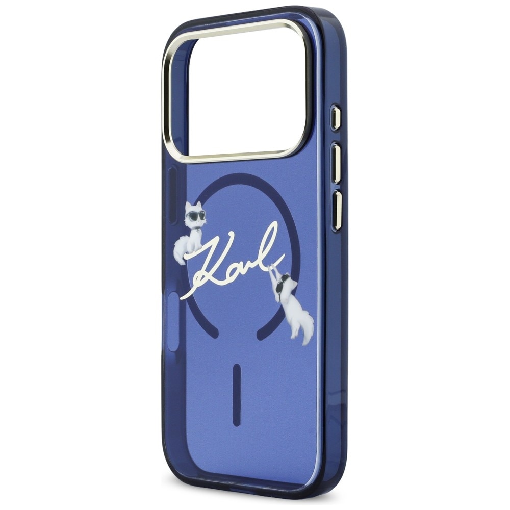 Carcasa Karl Lagerfeld IML Choupettes Karl Script Logo cu MagSafe compatibila cu iPhone 17 Pro Max, Albastru