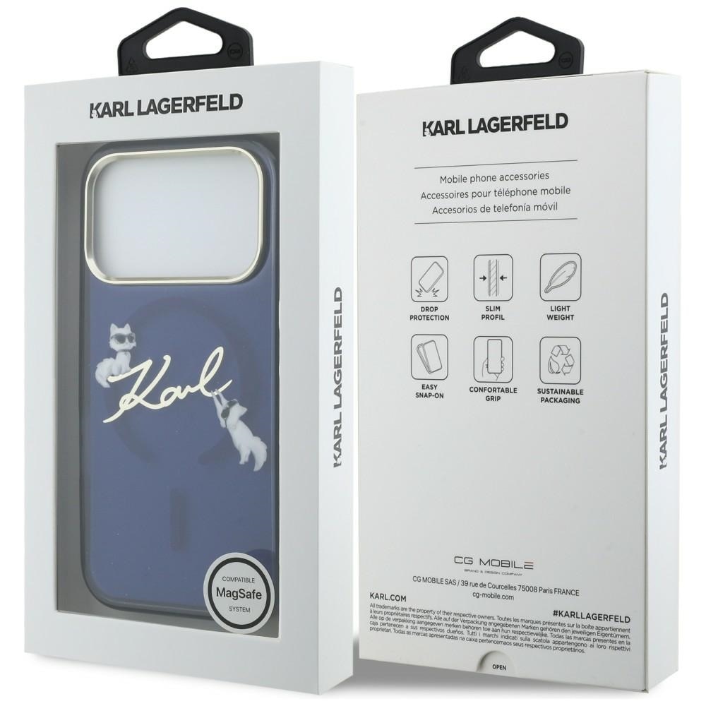 Carcasa Karl Lagerfeld IML Choupettes Karl Script Logo cu MagSafe compatibila cu iPhone 17 Pro Max, Albastru