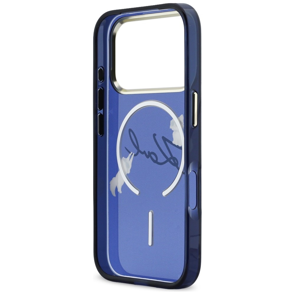 Carcasa Karl Lagerfeld IML Choupettes Karl Script Logo cu MagSafe compatibila cu iPhone 17 Pro Max, Albastru