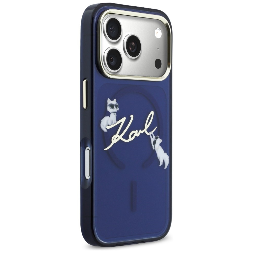 Carcasa Karl Lagerfeld IML Choupettes Karl Script Logo cu MagSafe compatibila cu iPhone 17 Pro Max, Albastru