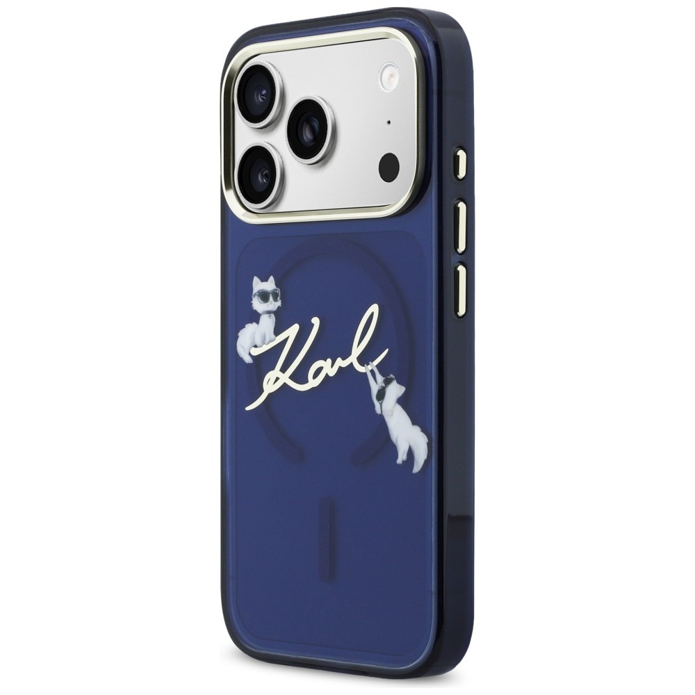 Carcasa Karl Lagerfeld IML Choupettes Karl Script Logo cu MagSafe compatibila cu iPhone 17 Pro Max, Albastru