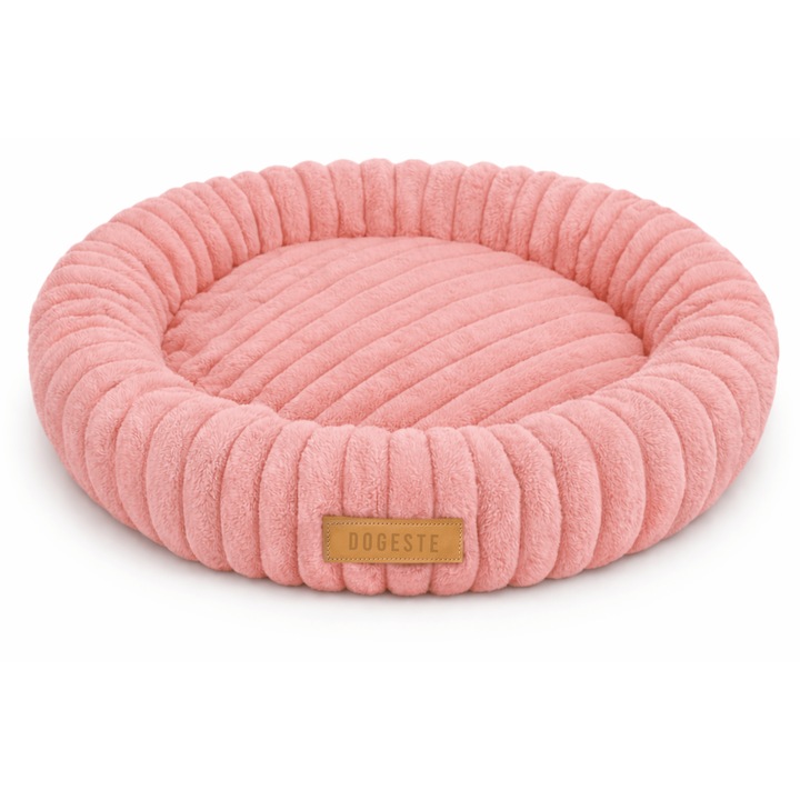 Pat caini Dogeste Donut 50 cm, rotund, talie mare, antiderapant, lavabil, culoare roz