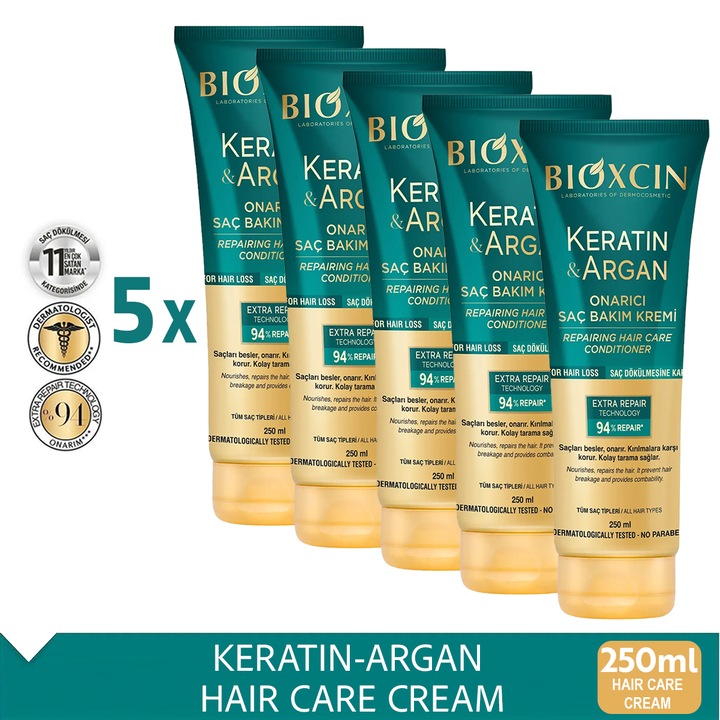 Bioxcin Keratin Argan Hajbalzsam Regeneráló 5x250 ML Sérült és Száraz Hajra