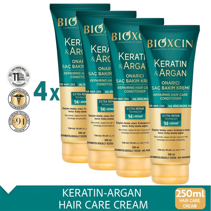 Bioxcin Keratin Argán Balzsam Hajregeneráló 4x250 ML Sérült és Száraz Hajra