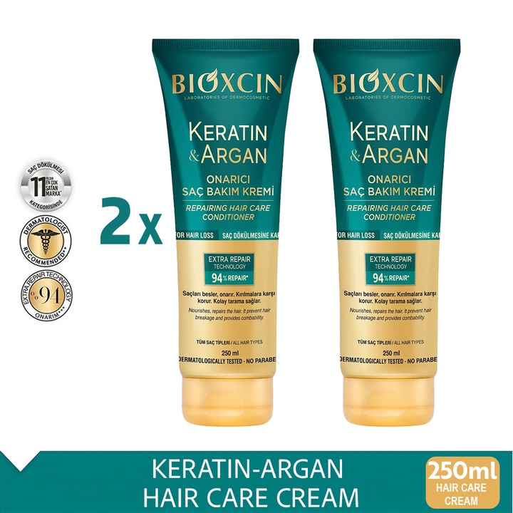 Bioxcin Keratin Argan Hajbalzsam Regeneráló 2x250 ml Sérült és Száraz Hajra