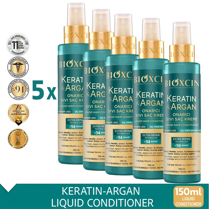 Bioxcin Keratin Argán Folyékony Regeneráló Balzsam 5x150 ML Sérült Hajra