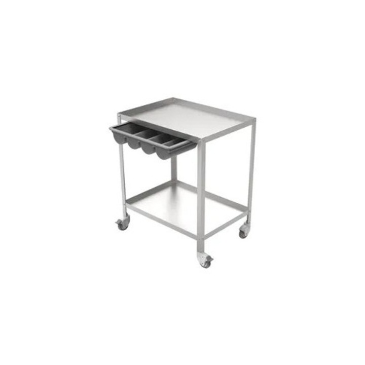 Carucior profesional Golden Protect, inox AISI 304, sertar cu 4 compartimente, argintiu, 70x50x82cm