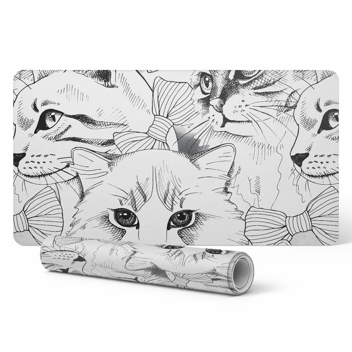 Подложка за мишка Tulup, 120x60cm, модел котки с панделки