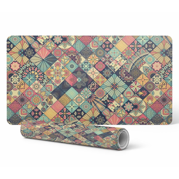 Covoras protectie pentru birou, din vinil, Tulup, model floral, 100x50cm, 1,6mm grosime