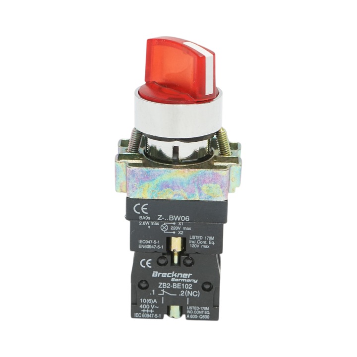 Selector 2 pozitii si indicator semnalizare LED rosu 1NO+1NC, 220V, LAY5 Breckner Germany