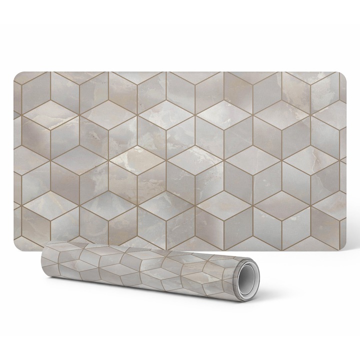 Covoras protectie pentru birou, Tulup, din vinil, 100x50cm, rezistent la decolorare, model geometric 3D
