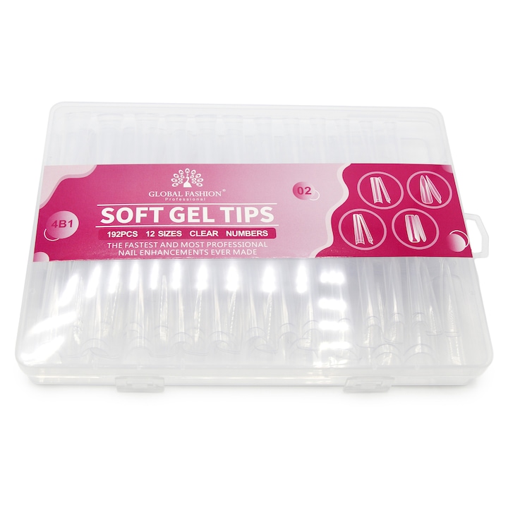 Gél tippek, 02-es szett 4in1 Global Fashion, 12 méret, 192 darab