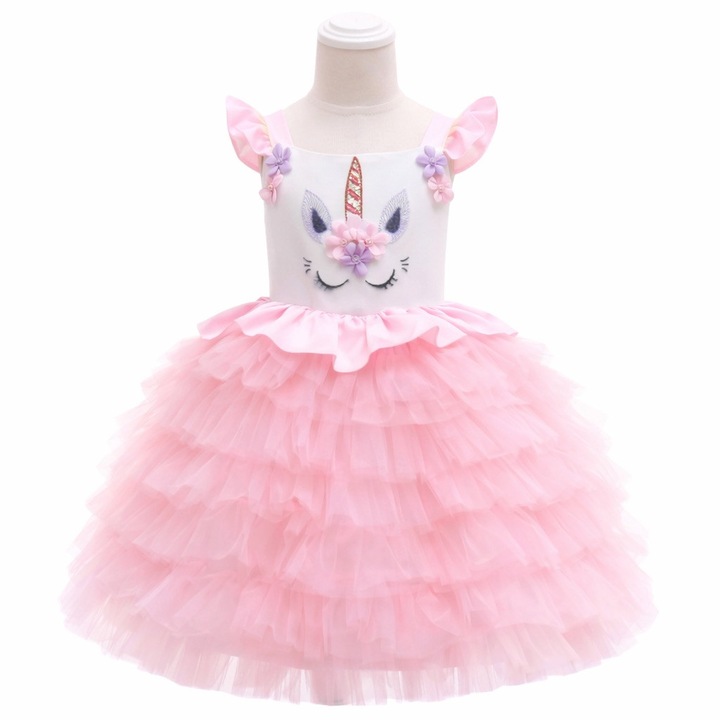 Rochie eleganta albastra din tulle pentru fetite 4-7 ani, Roz